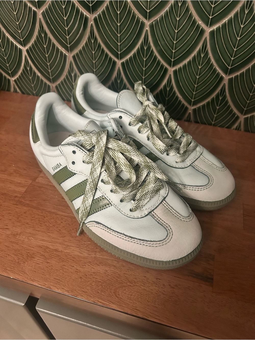 adidas Samba Mint green Sneakers with Olive Green Stripes